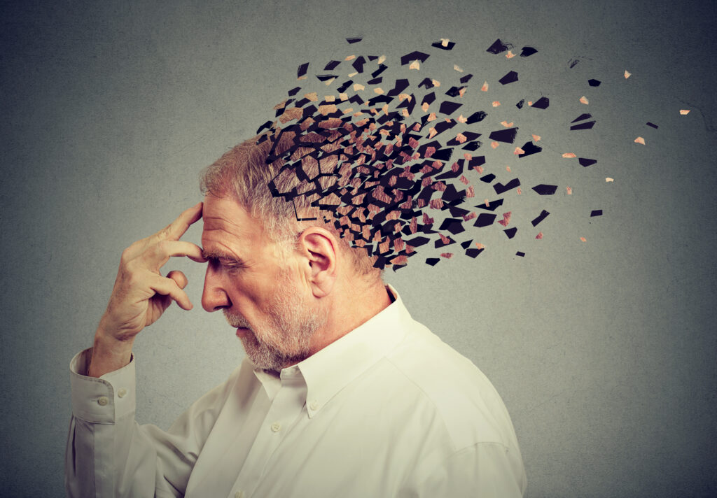 A man's brain breaks off piece-by-pice as he loses brain function and memory due to dementia.
