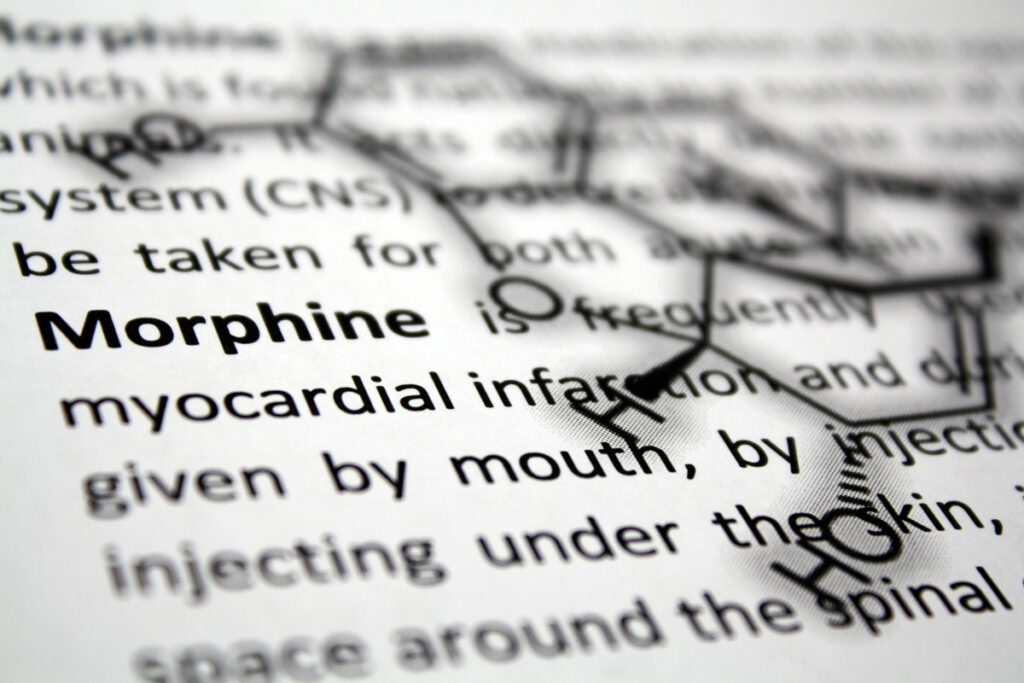 Morphine definition and chemical composition illustration.